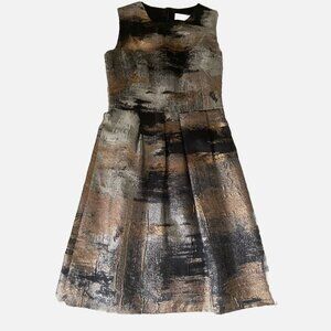 Lela Rose Knee Length Cocktail Dress Size 8 Silver Bronze Black Gold Metallic S